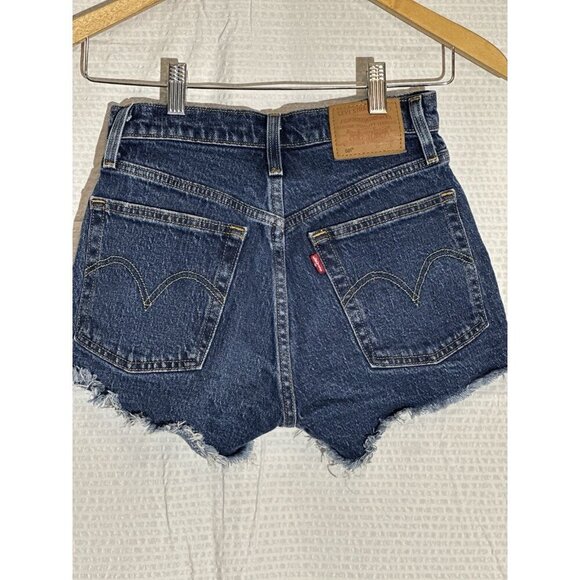 Levi's 501 Women's Denim Jean Shorts Blue Button Fly, Raw Hem, Dark Wash Size 24 - Picture 5 of 9